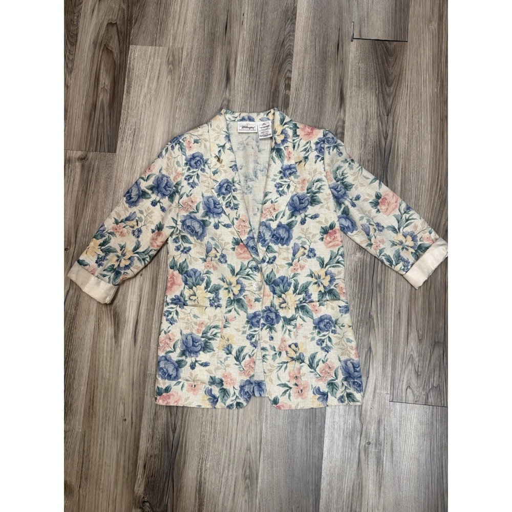 Vintage‎ Worthington Floral Linen Blazer Cottagecore Coastal Grandma 4P